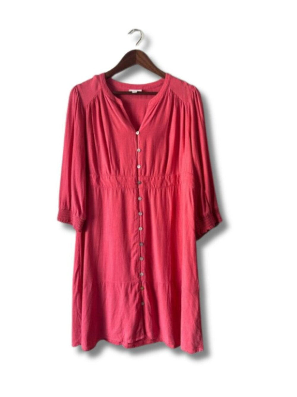 J.Jill M Coral Fall Linen Blend Dress Button Front Empire Waist Casual Midi